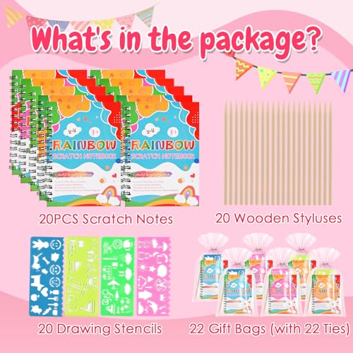 GOLDGE 20 Pack Rainbow Scratch Notebook Scratch Art Party Favors for Kids Bulk Goodie Bags Stuffers Girls Boys Classroom Prizes Return Gifts for Birthday Party Christmas Halloween Art Craft - Image 5