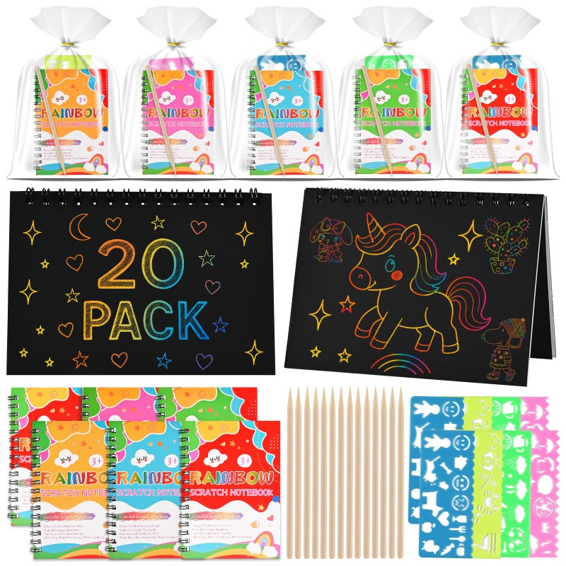 GOLDGE 20 Pack Rainbow Scratch Notebook Scratch Art Party Favors for Kids Bulk Goodie Bags Stuffers Girls Boys Classroom Prizes Return Gifts for Birthday Party Christmas Halloween Art Craft - Image 3