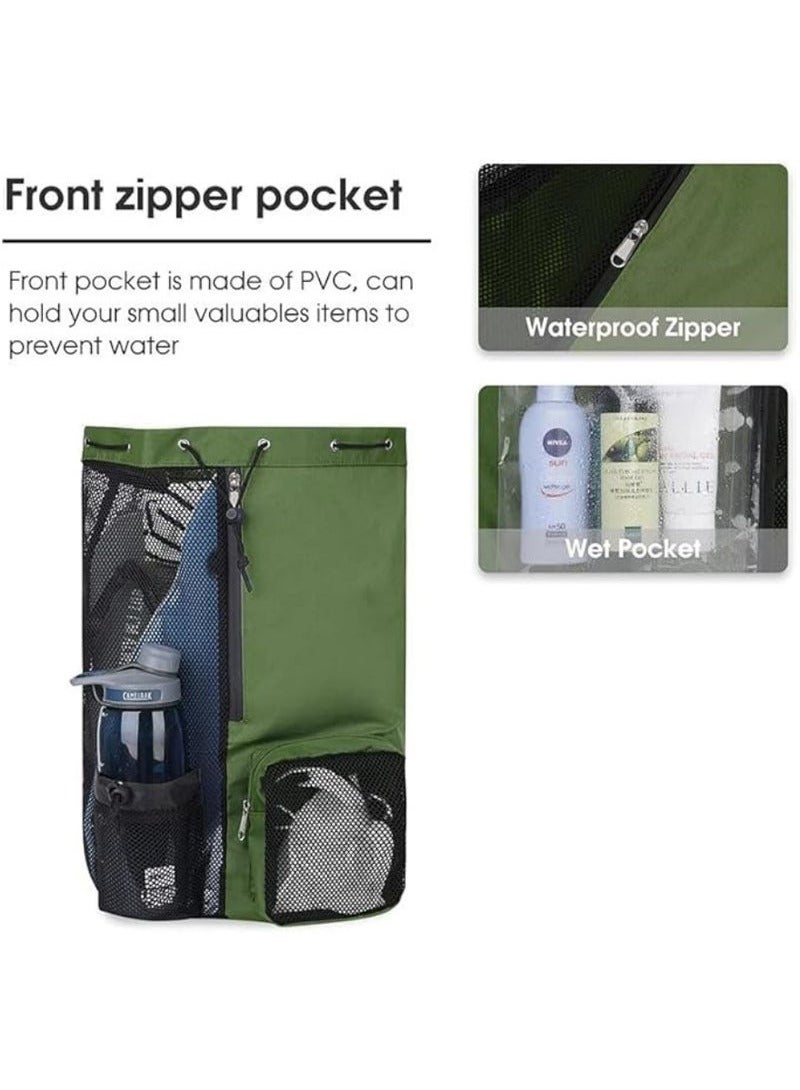 حقيبة سباحة حقيبة ظهر عصرية للسباحة واللياقة البدنية مع إغلاق الرباط الشبكي القابل للتنفس وحجرة رطبة منفصلة، مصممة خصيصا لإجازات الشاطئ والتدريبات اليومية والمعدات الرياضية، للسباحة وصالة الألعاب الرياضية ومعدات التمرين (أخضر) - Image 3