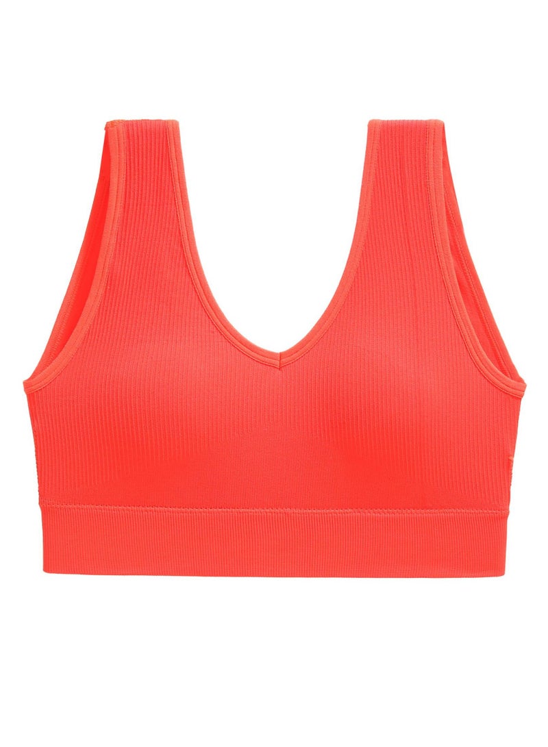 Loquat Women's Solid Color Seamless Wireless Bra Sports Fitness Bra With Elastic Wide Shoulder Straps Orange