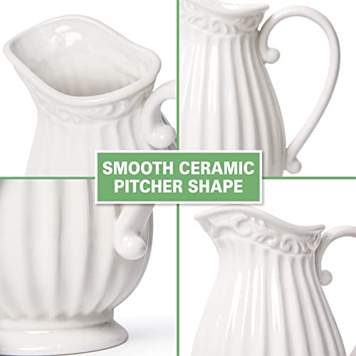 D'vine Dev 10 Inch White Ceramic Pitcher Vase for Home Décor, VS-PT-1 - Image 4