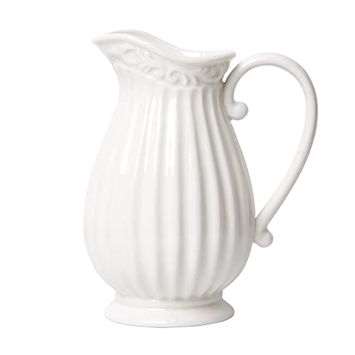 D'vine Dev 10 Inch White Ceramic Pitcher Vase for Home Décor, VS-PT-1 - Image 1