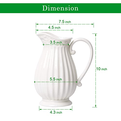 D'vine Dev 10 Inch White Ceramic Pitcher Vase for Home Décor, VS-PT-1 - Image 3