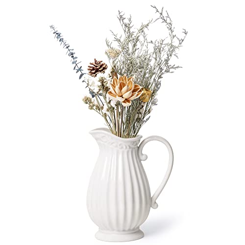 D'vine Dev 10 Inch White Ceramic Pitcher Vase for Home Décor, VS-PT-1 - Image 2