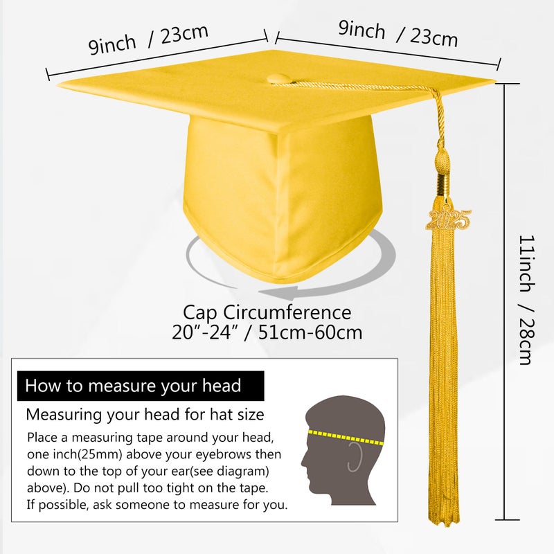 GraduationMall Unisex Adult Matte Graduation Cap with 2025 Tassel Gold - Image 4
