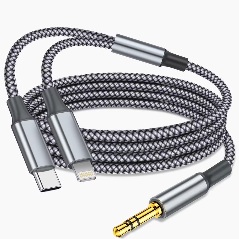UWOXX Aux Audio Cable for iPhone, 2 in 1 USB C to 3.5mm Aux Audio Lightning to 3.5mm Audio Cable Fit with iPhone 17 16 15 Plus/14/13/12/11/XR, Galaxy S24/S23/S22, Pixel 8/7/6, iPad to Car Stereo Speaker 4FT - Image 1