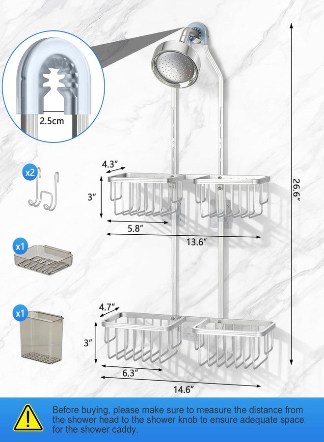 MSAICOE Adjustable Shower Caddy Hanging for Handheld Showerheads - Never Rust Shower Hanging Organizer, Upgraded Bathroom Shower Rack with Soap Basket, Hooks and Toothbrush Holder (Silver) - Image 2