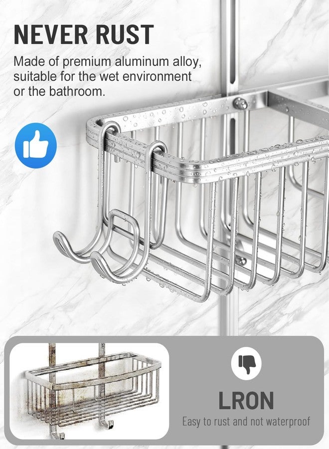 MSAICOE Adjustable Shower Caddy Hanging for Handheld Showerheads - Never Rust Shower Hanging Organizer, Upgraded Bathroom Shower Rack with Soap Basket, Hooks and Toothbrush Holder (Silver) - Image 5