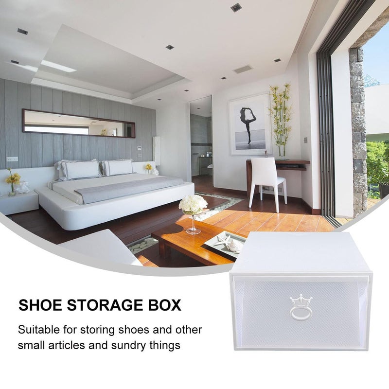Large Plastic Stackable Shoe Storage Box Drawer Organizer 33x23x14cm White Frame - Image 4