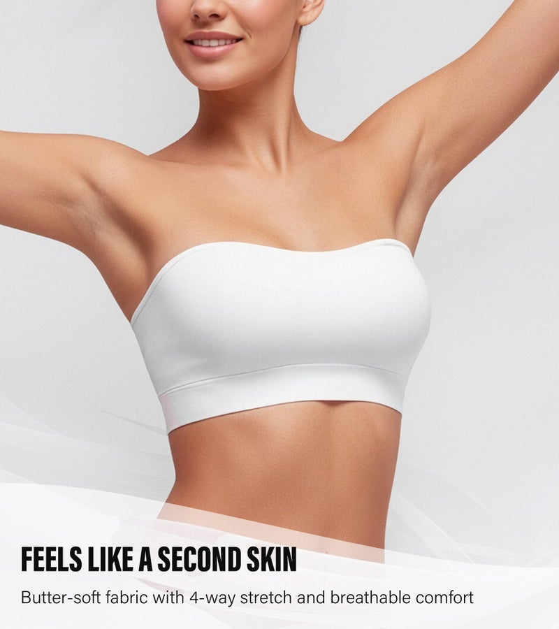 DEANGELMON Strapless Bras for Women Comfort Non-Slip Seamless Padded Bralette Clear Straps Wireless Tube Top Bra White Large - Image 4