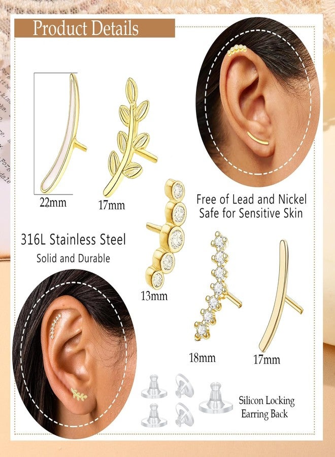 VAMA FASHIONS 18K 5 Pair Plated Multiple Pericing Anti Tarnish Stud Earrings Hypoallergenic Helix Tragus Waterproof Ear Studs Combo Set For Women (18K Gold Plated Helix Stud Earrings) - Image 3