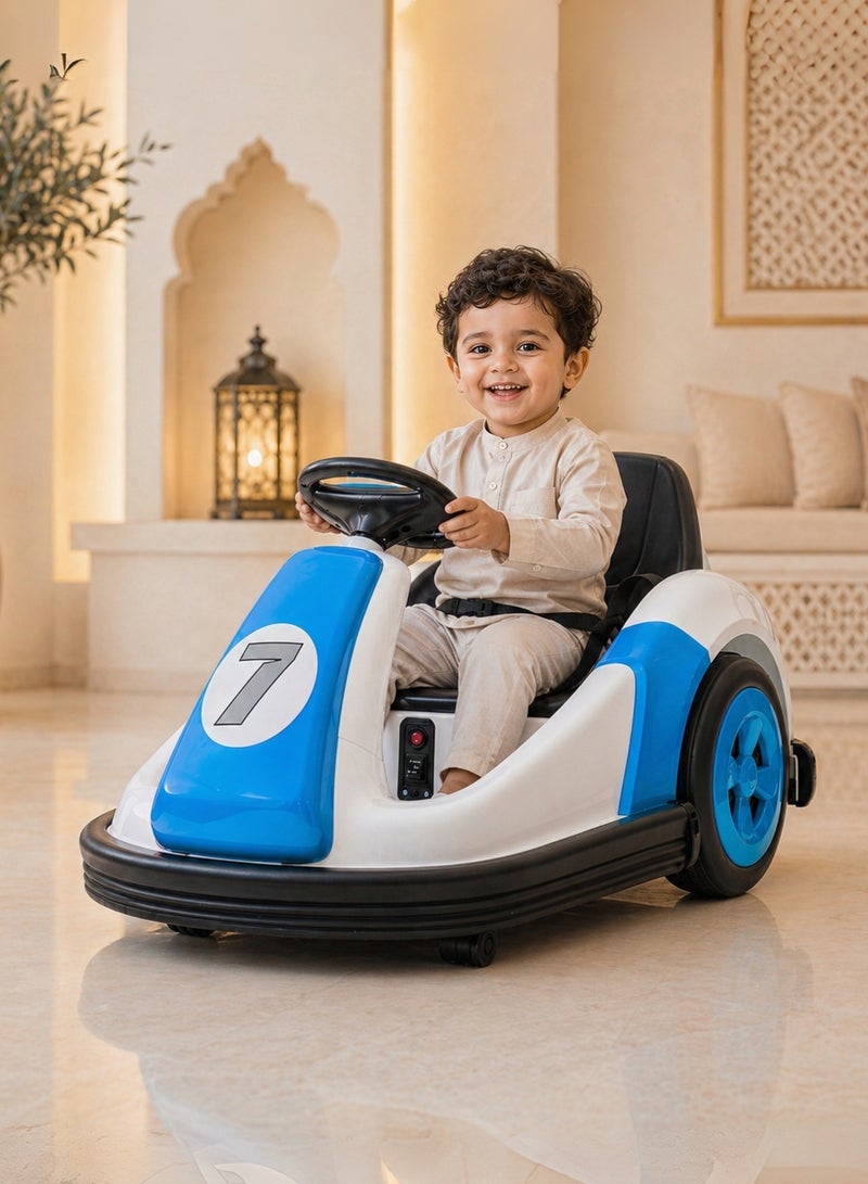 الأمويلات سيارة اطفال كهربائية للركوب مع دوران 360 درجة، وموسيقى وبلوتوث، ومفتاح للأمام/الخلف، ومصد مضاد للاصطدام وحماية ضد الانقلاب، ومؤشر للبطارية، للأطفال الصغار - Image 1