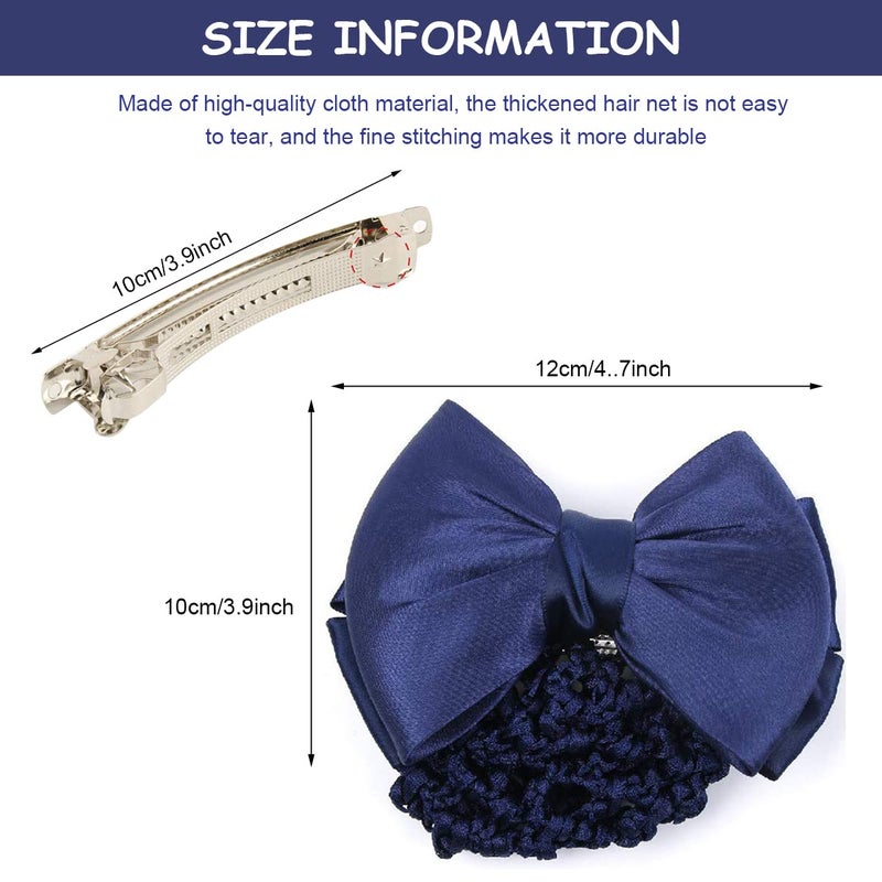 MAYCREATE Bow Hair Bun Net Large Bownot Barrettes with Hair Snood Net for Women Spring Hair Clip Bun Cover Hairnet for Dancer Daily Work etc blue - Image 3