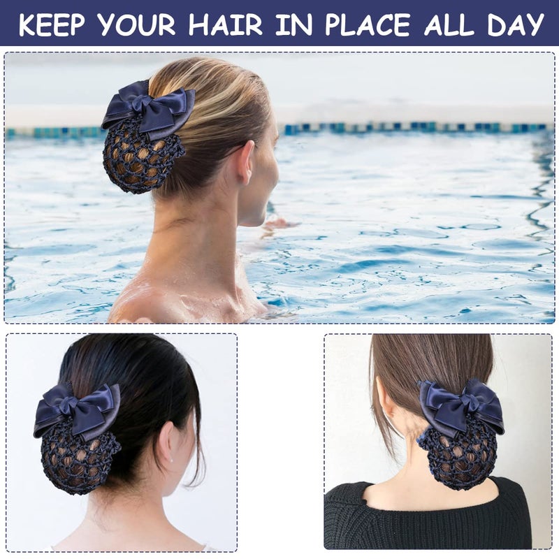 MAYCREATE Bow Hair Bun Net Large Bownot Barrettes with Hair Snood Net for Women Spring Hair Clip Bun Cover Hairnet for Dancer Daily Work etc blue - Image 5