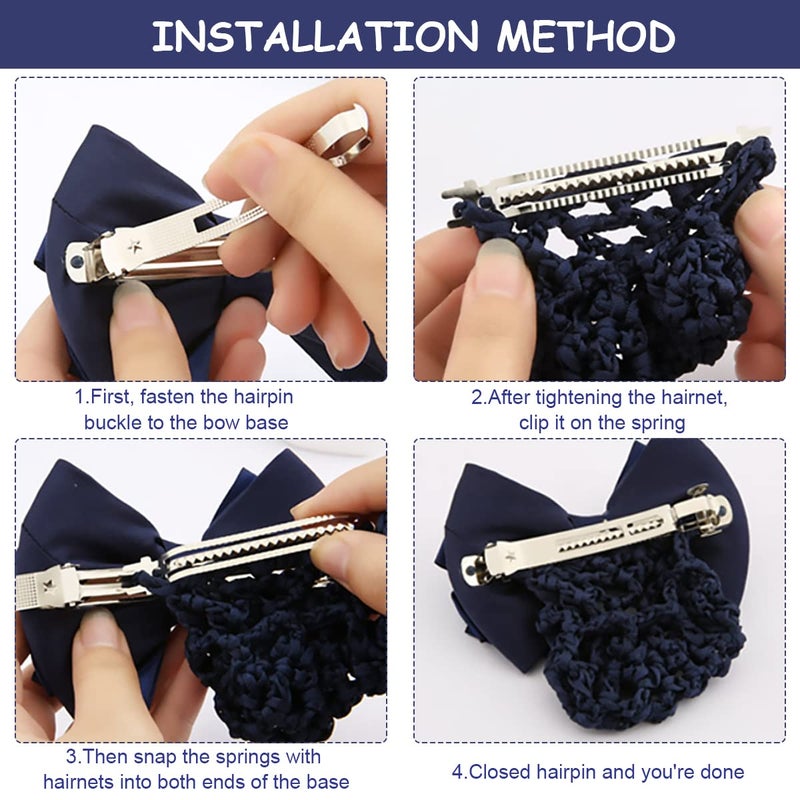MAYCREATE Bow Hair Bun Net Large Bownot Barrettes with Hair Snood Net for Women Spring Hair Clip Bun Cover Hairnet for Dancer Daily Work etc blue - Image 4