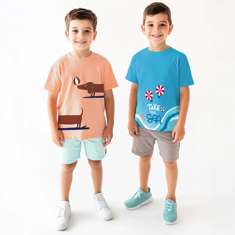 نوتيناتي نوتيناتي عبوة من قطعتين قمصان شاطئ مطبوعة برسومات للأولاد