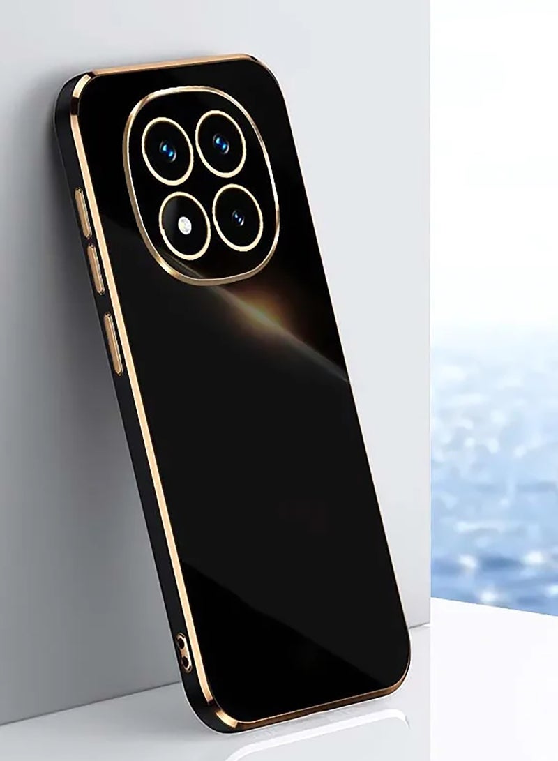 Compatible with Redmi note 14 pro cover, smooth veneer gold plated chrome, black Thin and smooth shock-proof full protection Redmi note 14 pro case -black - Image 1