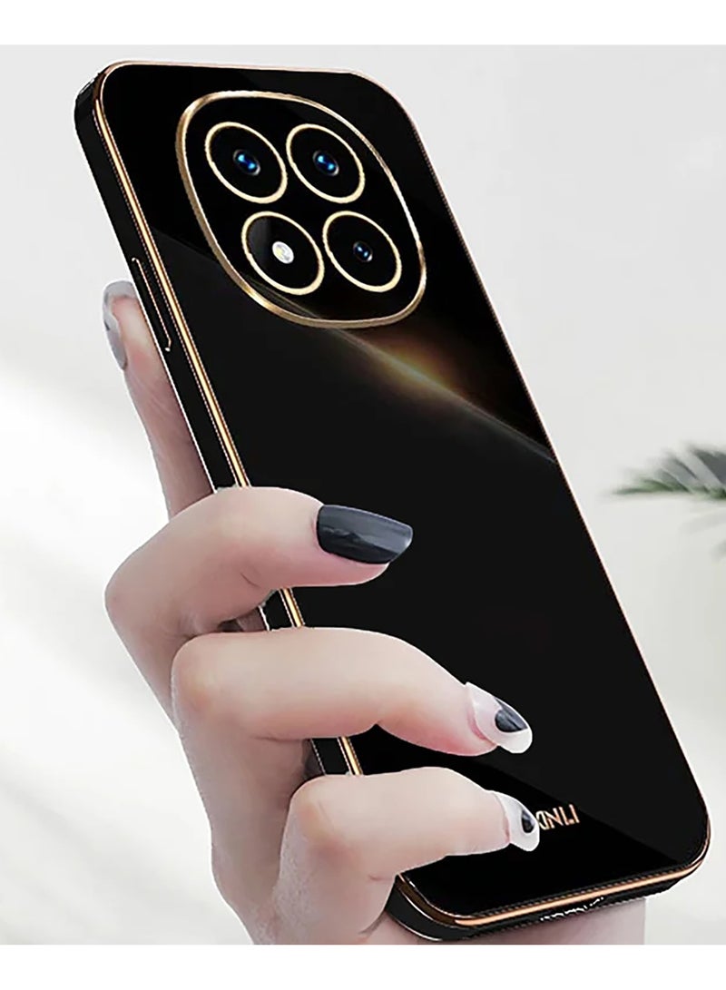 Compatible with Redmi note 14 pro cover, smooth veneer gold plated chrome, black Thin and smooth shock-proof full protection Redmi note 14 pro case -black - Image 2