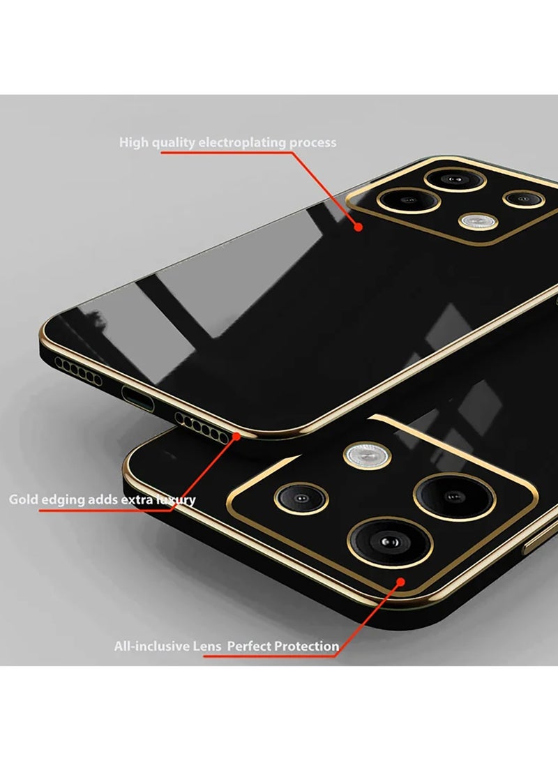 Compatible with Redmi note 14 pro cover, smooth veneer gold plated chrome, black Thin and smooth shock-proof full protection Redmi note 14 pro case -black - Image 3