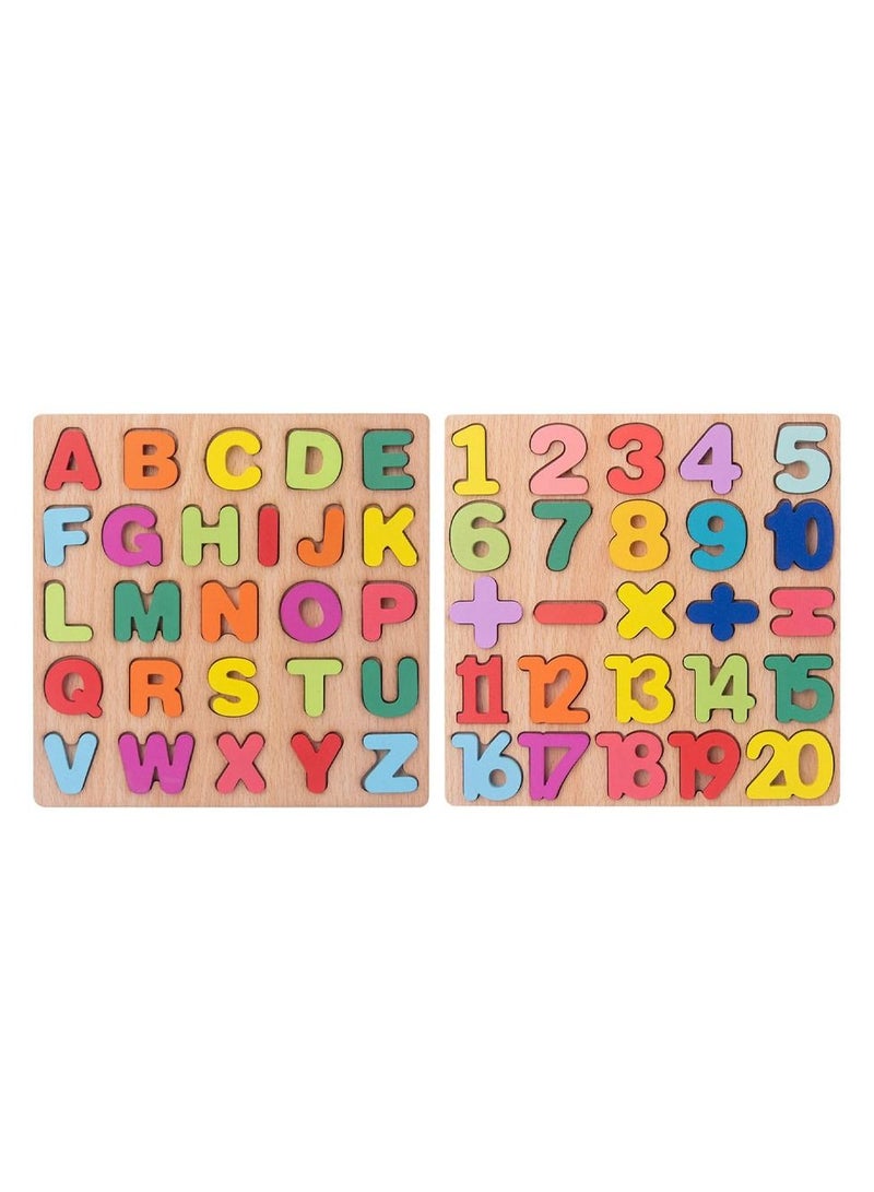 CATANES Wooden Puzzles for Toddlers Wooden Alphabet Number Puzzles Toddler Learning Puzzle Toys for Kids 2 in 1 Puzzle for Toddlers Age 3+ - Image 1