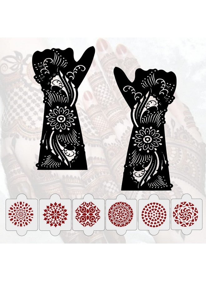 ivana's Pack Of 8 Pcs (2 Pcs Heena Stencil Tatto + 6 Pcs Laser Cut Pvc Reusable Heena Stencils), Heena Mehandi Sticker, Mehandi Stickers For Full Hand For Women, Girls And Kids, Easy To Apply, Ivh-98 - Image 1
