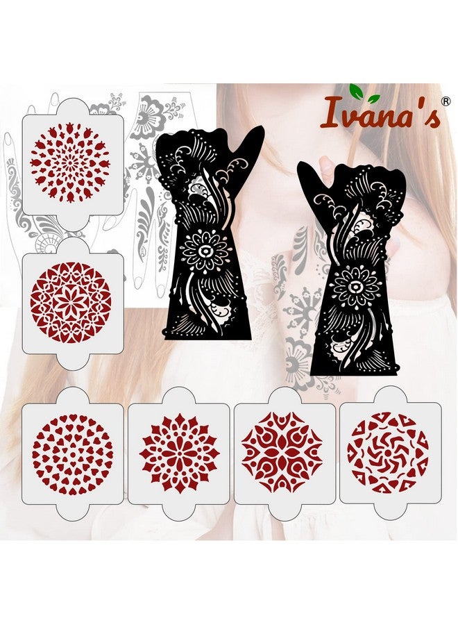 ivana's Pack Of 8 Pcs (2 Pcs Heena Stencil Tatto + 6 Pcs Laser Cut Pvc Reusable Heena Stencils), Heena Mehandi Sticker, Mehandi Stickers For Full Hand For Women, Girls And Kids, Easy To Apply, Ivh-98 - Image 4