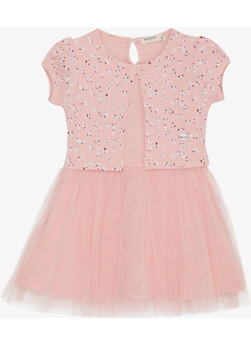 Breeze Girl's Dress with Flower Pattern and Coat of Arms 3-8 Years, Salmon