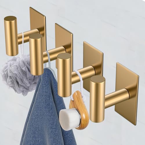 VAEHOLD Wall Towel Hooks, Heavy Duty Sticky Holder Waterproof Towel Hooks for Hanging Coat, Clothes, Closet Hook Wall Mount for Kitchen (Gold, 2 Pack) - Image 4