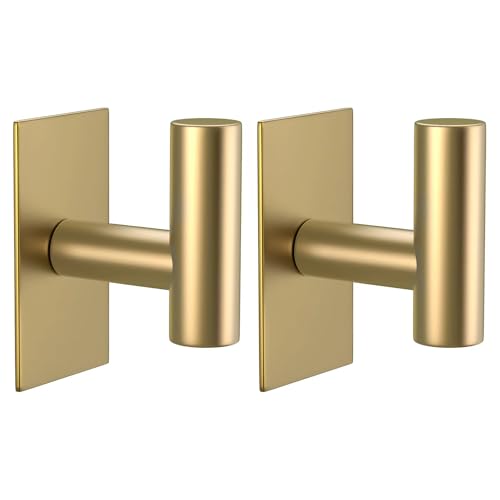 VAEHOLD Wall Towel Hooks, Heavy Duty Sticky Holder Waterproof Towel Hooks for Hanging Coat, Clothes, Closet Hook Wall Mount for Kitchen (Gold, 2 Pack) - Image 1