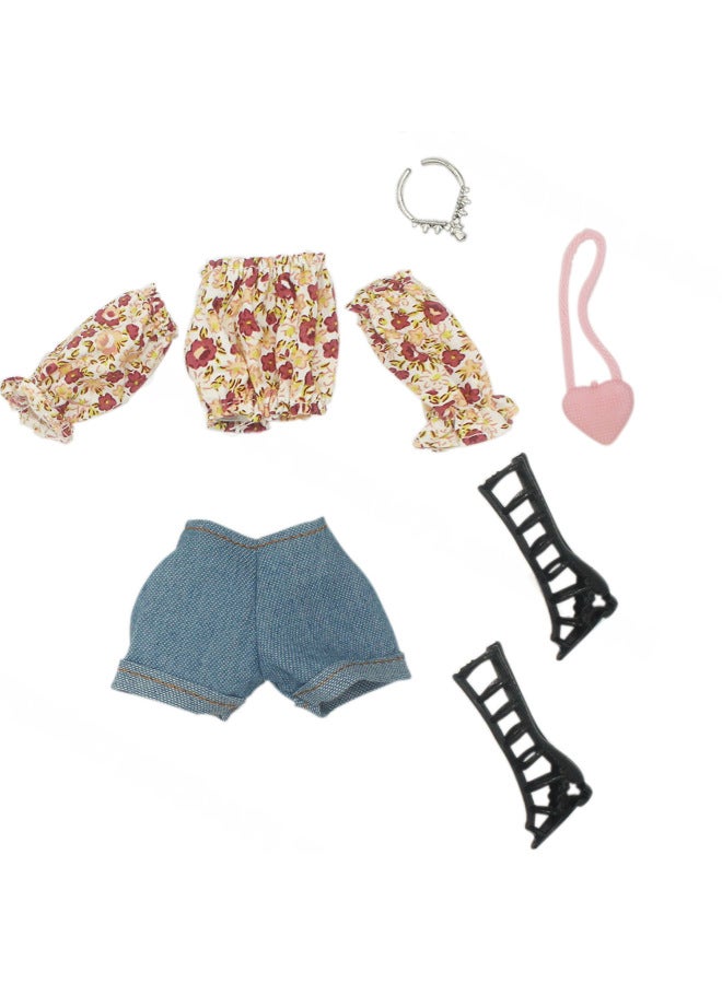 6 Points 30cm Barbie Doll Multiple Colors Available Puff Sleeve Light Mature Style Shorts Trousers Flared Pants-Color:DC 1-2 (just Clothes + Accessories)-Height:About 30cm Doll - Image 1