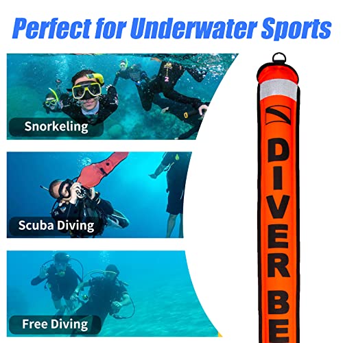 Pluzluce 5FT Dive SMB Surface Marker Buoy, High Visibility Inflatable Scuba Signal Tube with Reflective Strip, Safety Sausage Surface Signal Marker Buoy Float for Underwater Diving Snorkeling - Image 3