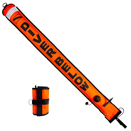 Pluzluce 5FT Dive SMB Surface Marker Buoy, High Visibility Inflatable Scuba Signal Tube with Reflective Strip, Safety Sausage Surface Signal Marker Buoy Float for Underwater Diving Snorkeling - Image 1