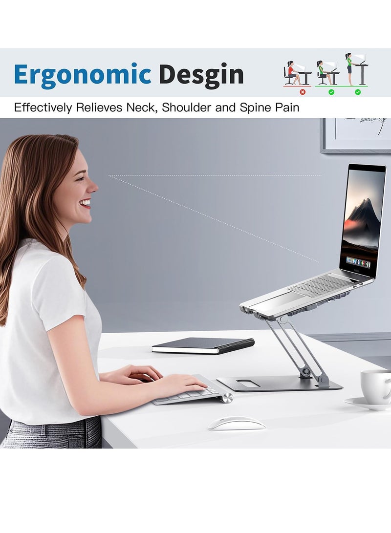 Davin Adjustable Laptop Stand with Dual Cooling Fans & RGB Lights – Ergonomic Foldable Metal Notebook Holder for Desk, Gaming & Office Use - Image 4