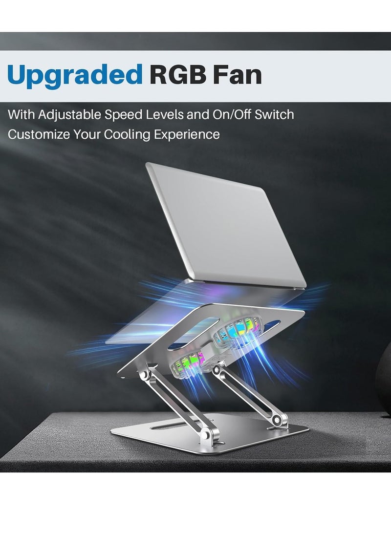Davin Adjustable Laptop Stand with Dual Cooling Fans & RGB Lights – Ergonomic Foldable Metal Notebook Holder for Desk, Gaming & Office Use - Image 2
