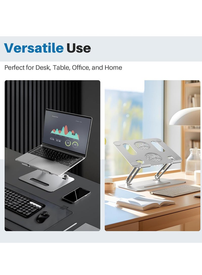 Davin Adjustable Laptop Stand with Dual Cooling Fans & RGB Lights – Ergonomic Foldable Metal Notebook Holder for Desk, Gaming & Office Use - Image 5