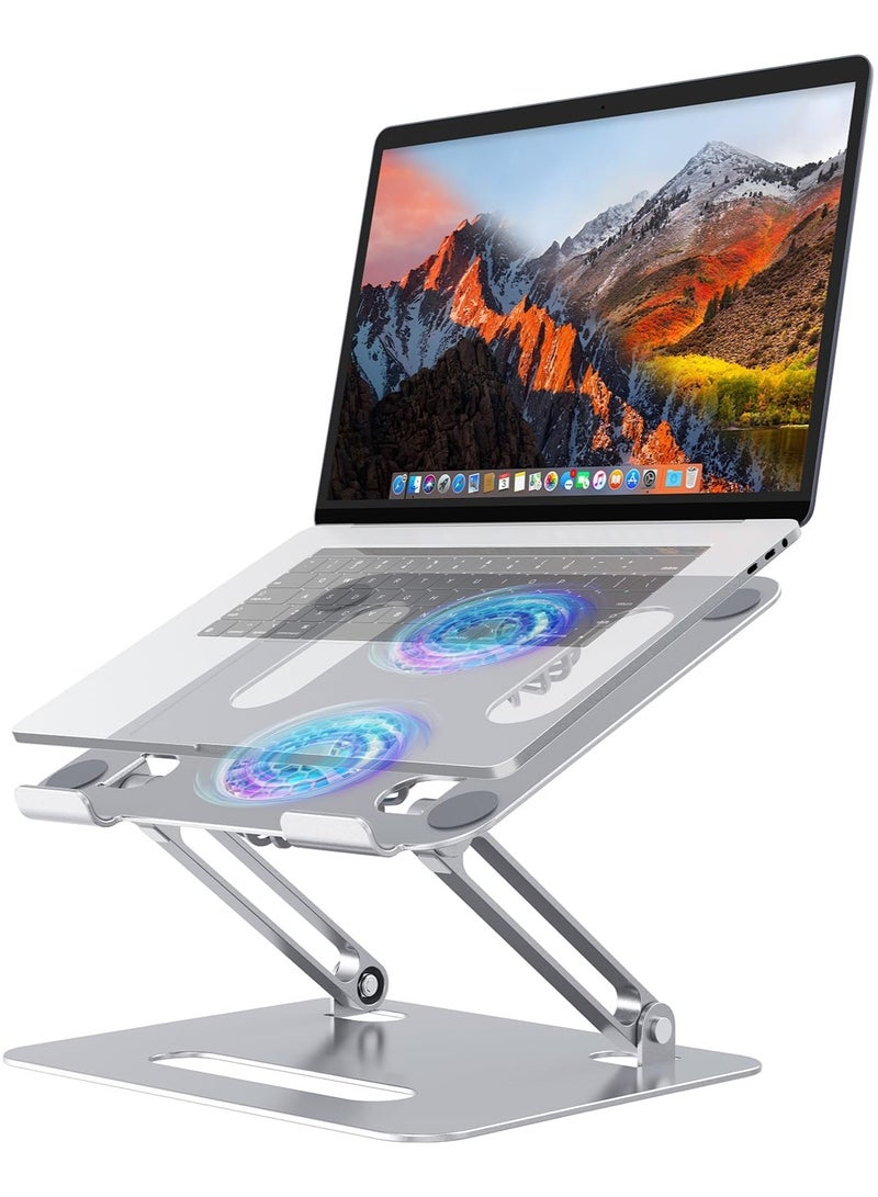 Davin Adjustable Laptop Stand with Dual Cooling Fans & RGB Lights – Ergonomic Foldable Metal Notebook Holder for Desk, Gaming & Office Use - Image 1