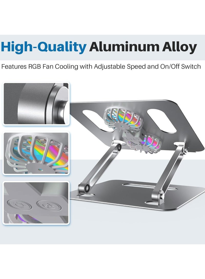 Davin Adjustable Laptop Stand with Dual Cooling Fans & RGB Lights – Ergonomic Foldable Metal Notebook Holder for Desk, Gaming & Office Use - Image 3