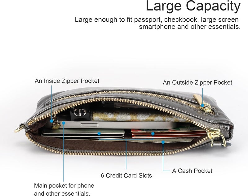 befen Genuine Leather Wristlet Clutch RFID Blocking Bag Cell Phone Wallet Purse Wristlet Wallet Purses and Handbags for Women - Image 3