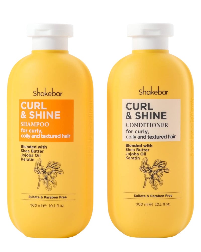 SHAKEBAR Keratin Curly Hair Shampoo and Conditioner Set, Curl & Shine Natural Shampoo Rich Shea Butter, Jojoba Oil, Keratin, Sulfate Free, Paraben Free, Frizz Control, Moisturize Dry Hair - Image 1