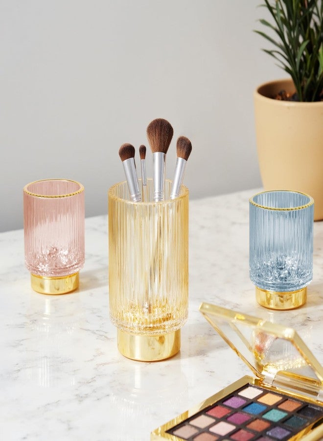 FullMeet Makeup Brush holder Organizer, Crystal Glass Toothbrush Holders, Striped Make Up Brush Holder for Vanity, Pen Holder for Desk, Vase -White (S+L) - Image 4
