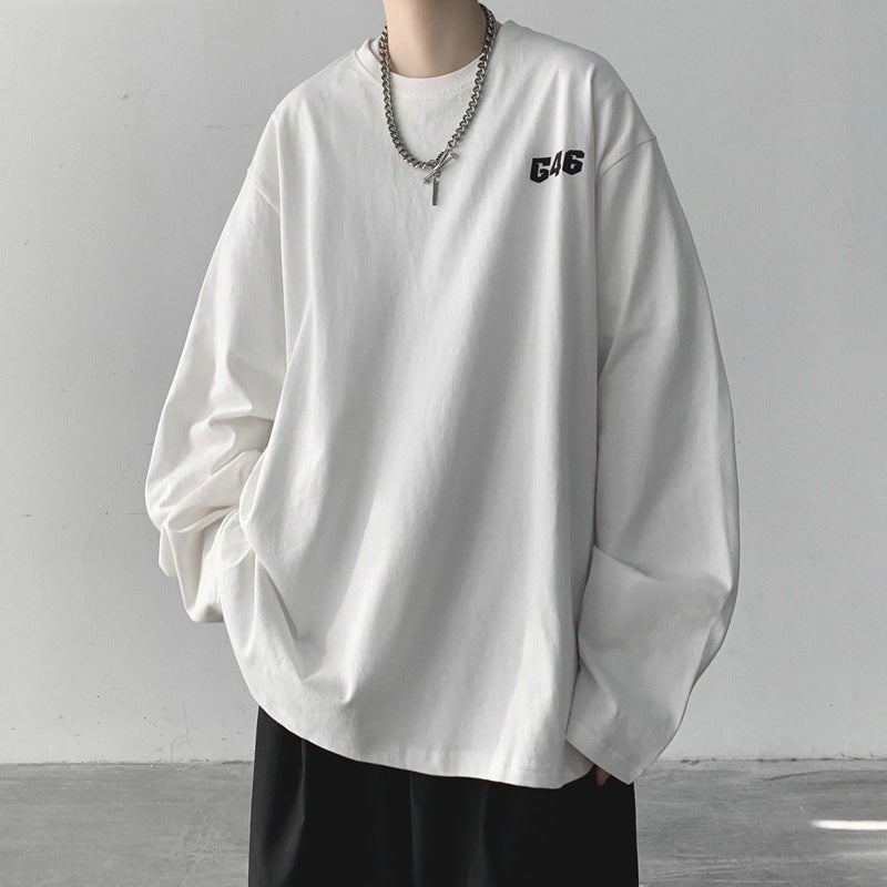 White Trendy Brand T-Shirt Men'S Shoulder Oversize Sweater High Street Vibe Base Shirt Long Sleeve T-Shirt - Image 3