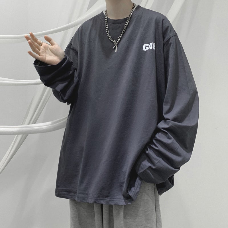 White Trendy Brand T-Shirt Men'S Shoulder Oversize Sweater High Street Vibe Base Shirt Long Sleeve T-Shirt - Image 1