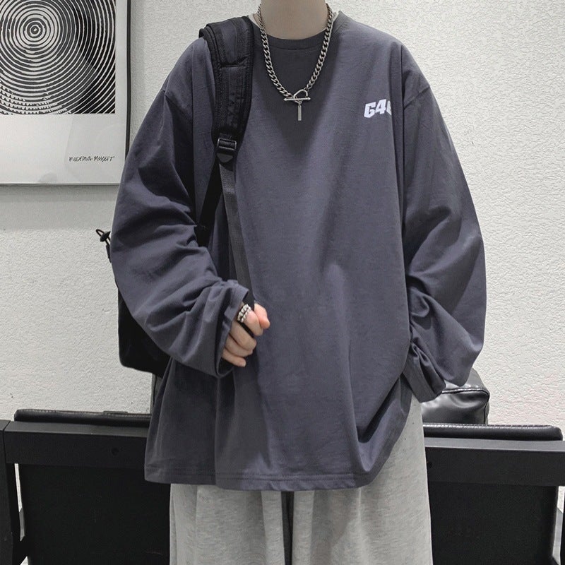White Trendy Brand T-Shirt Men'S Shoulder Oversize Sweater High Street Vibe Base Shirt Long Sleeve T-Shirt - Image 5