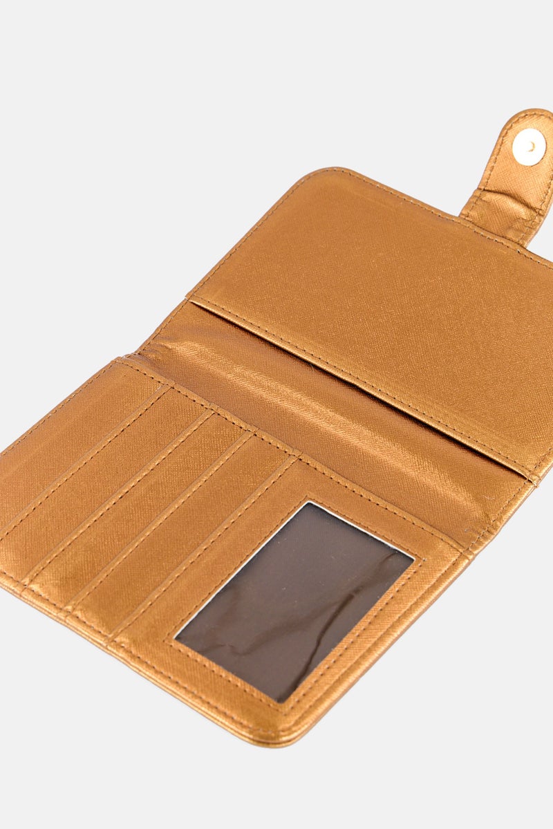 Miamica محفظة جواز سفر نسائية بإغلاق معدني، ذهبية - Image 3