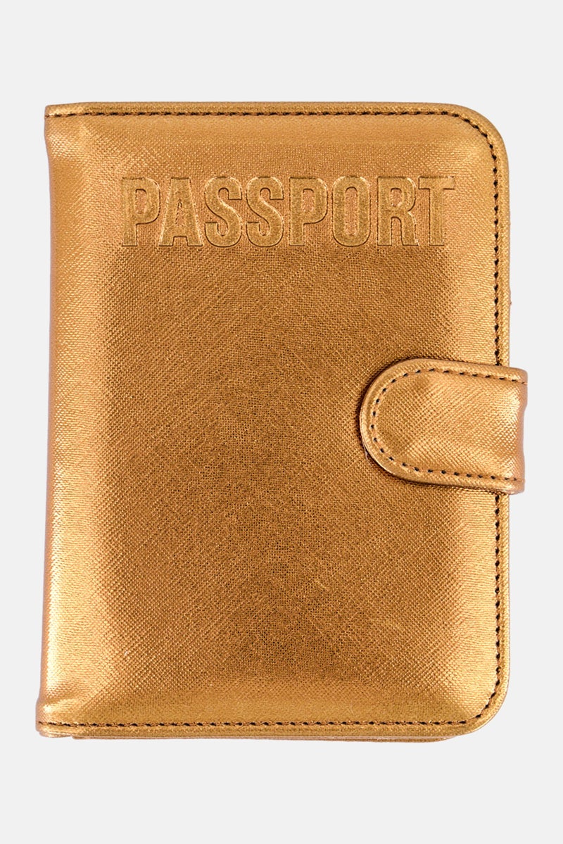 Miamica محفظة جواز سفر نسائية بإغلاق معدني، ذهبية - Image 1
