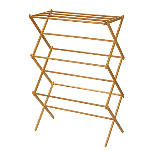 Household Essentials Bamboo Folding Clothes Drying Rack, Upscale Laundry Rack with 11 Dowels, Environmentally Friendly, Stable Frame, Shelf for Drying Flat - Image 1