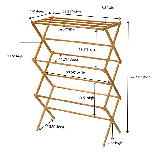 Household Essentials Bamboo Folding Clothes Drying Rack, Upscale Laundry Rack with 11 Dowels, Environmentally Friendly, Stable Frame, Shelf for Drying Flat - Image 4