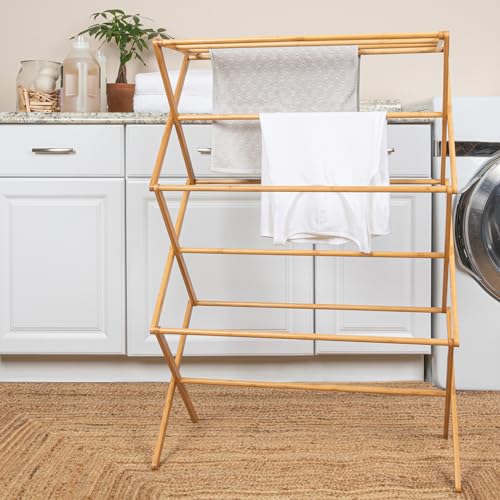 Household Essentials Bamboo Folding Clothes Drying Rack, Upscale Laundry Rack with 11 Dowels, Environmentally Friendly, Stable Frame, Shelf for Drying Flat - Image 3