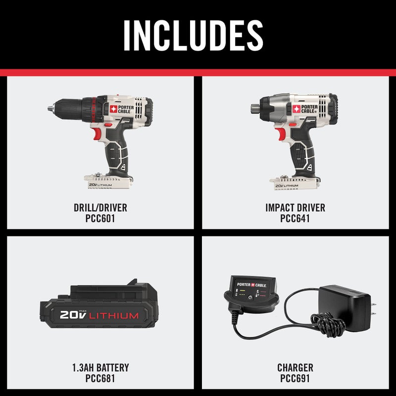 Porter Cable Pcck604L2 20V Max 2-Tool Cordless Drill/Driver And Impact Driver Combo Kit - Image 2