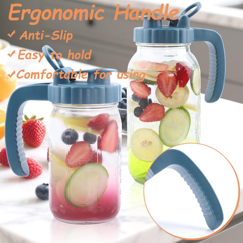 GMAEURL Mason Jar Pitcher 2 Quart With Pour Spout Lids 64 OZ Wide Mouth Water Pitcher Airtight And Leakproof Glass Carafe With Handle And Flip Cap For Milk, Iced Tea, Cold Brew Coffee, Juice, Infused Water - Image 3